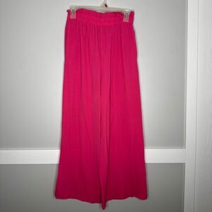 Shein Pink Wide Leg Paperbag Waist Pants Pockets Size M 6